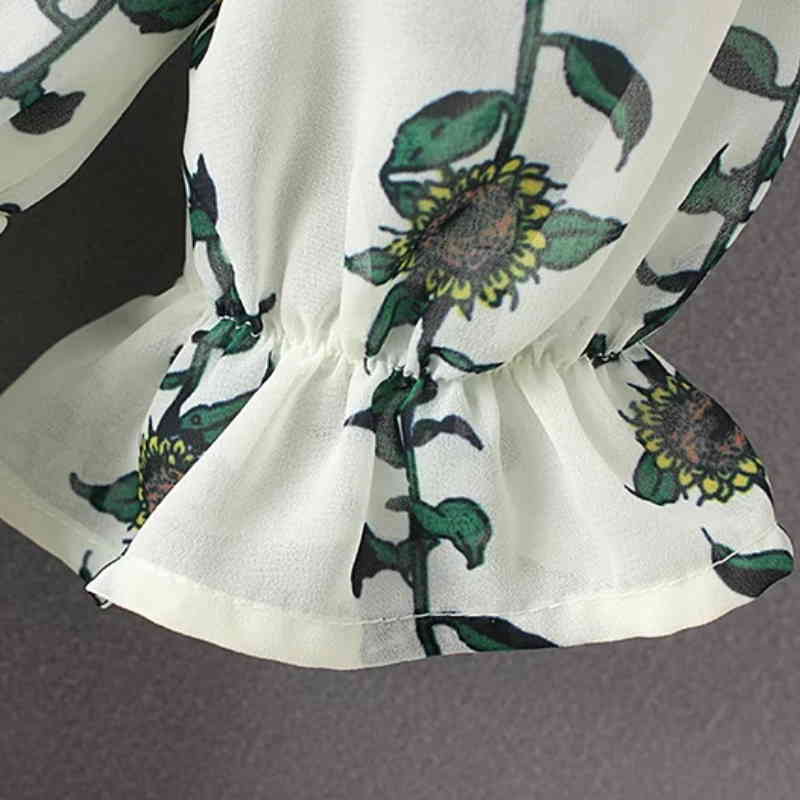 Fashion Women Pastoral Wind Printing Elegant Chiffon Mini Dresses Casual Petal Sleeve Clothing D890 210430Z