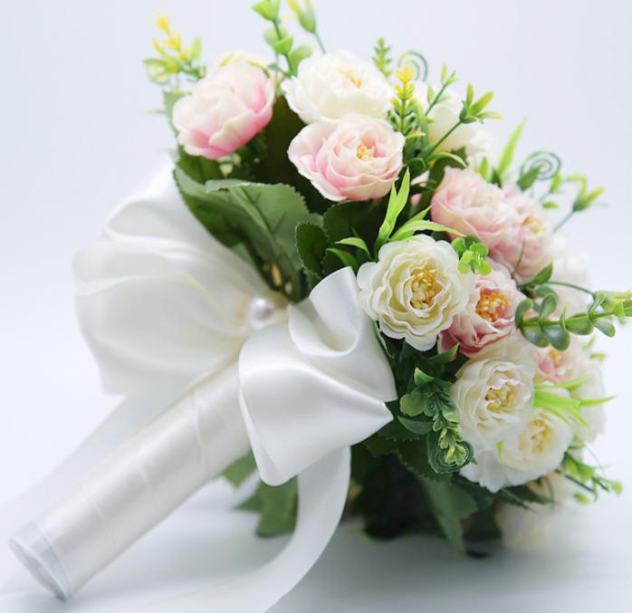 2021 Silk Flower Bridal Wedding Bouquets Blue Pink Peony Bridal Wedding Bouquet Bride Holding Flowers Handmade Wedding Bouquets