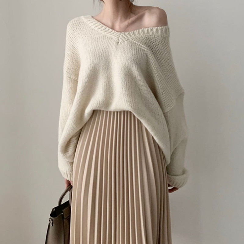 Spring Autumn High Waist Vintage Solid Pleated Skirt Female OL Elegant Fashion All-match Long Skirts Womens 210421