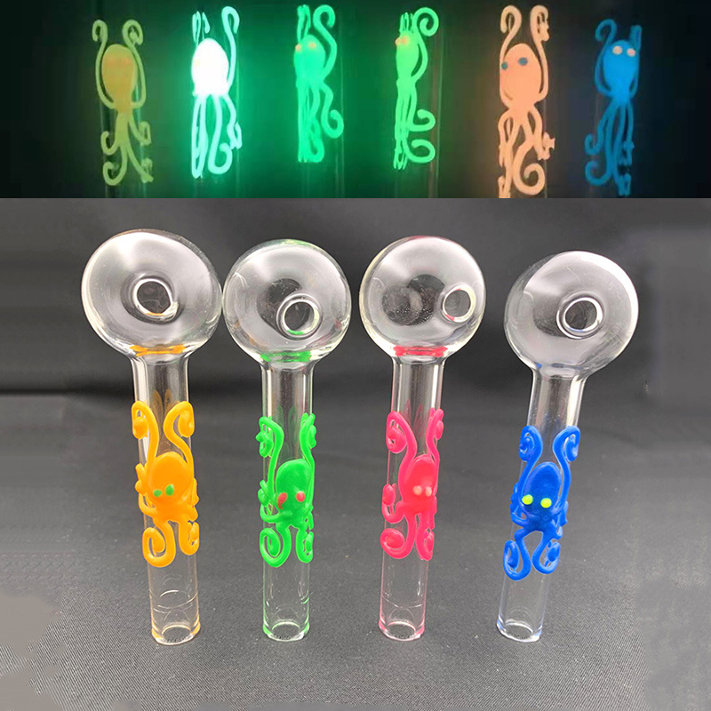 Handcraft Pyrex Luminous Glass Oil Burner Pipe octopus shape Smoking Hand Pipes Glow in the dark Glass Pipe Free Ship 4inch 30mm ball
Handcraft Pyrex Luminous Glass Oil Burner Pipe octopus shape Smoking Hand Pipes Glow in the dark Glass Pipe Free Ship 4inch 30mm ball