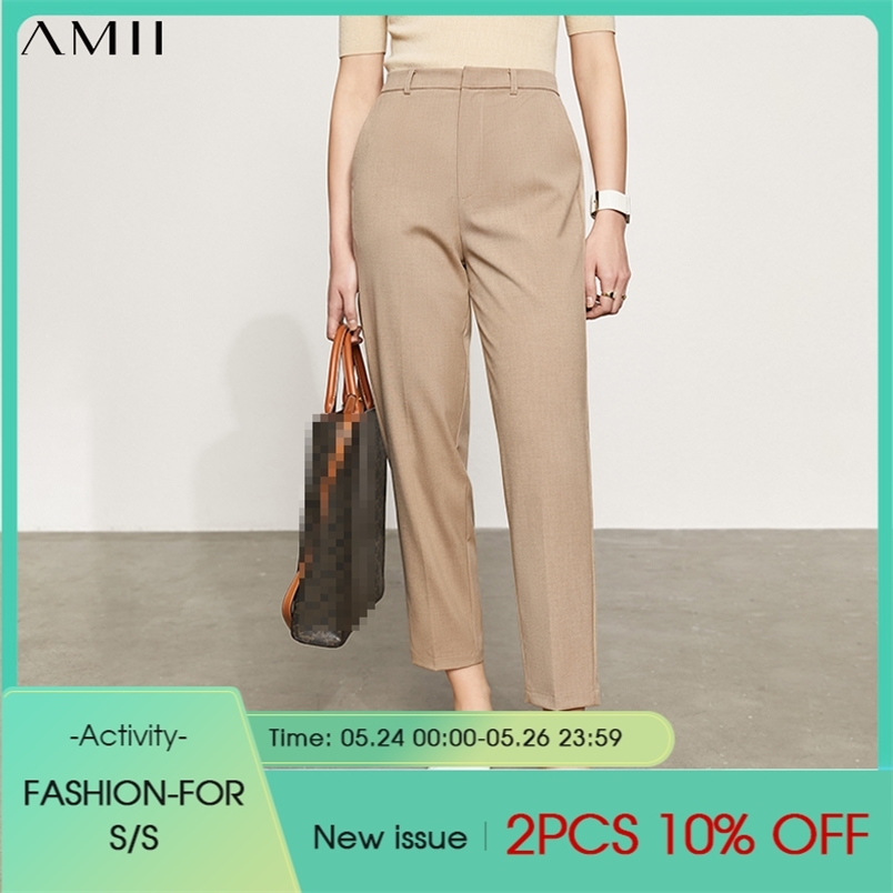 Minimalism Summer Pant For Women Causal Solid High Waist Straight Ankel-length Offical Lady Women's Suit Pants 12130230 210527