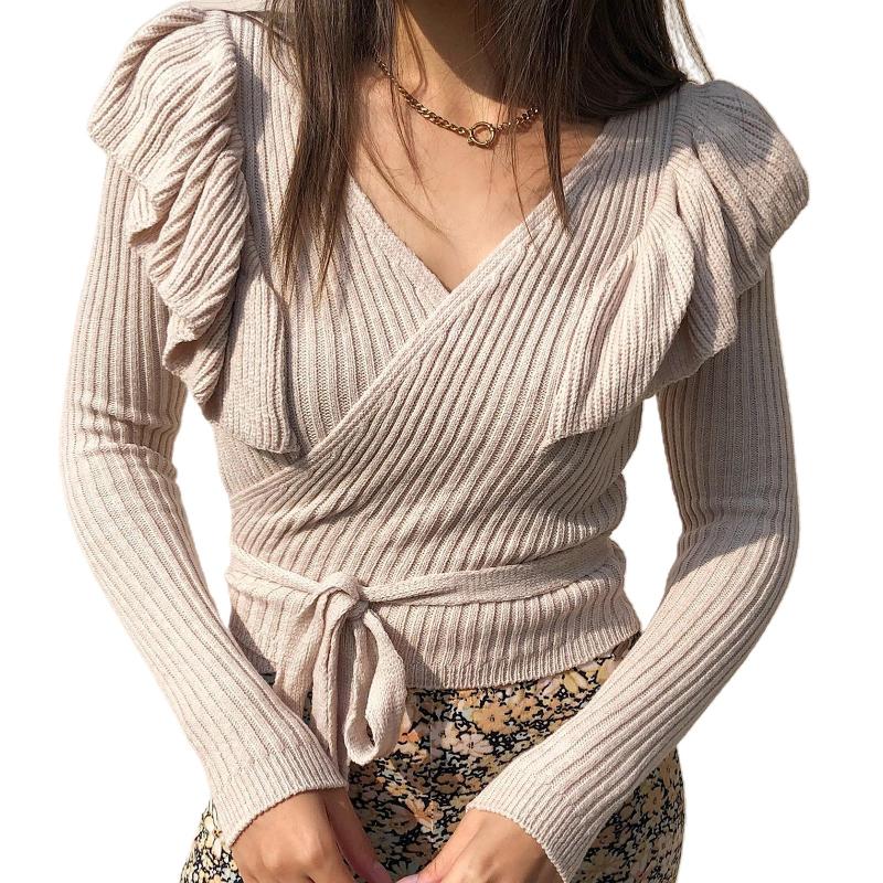 Women's Sweaters Autumn Winter Women V Neck Long Sleeve Ruffles Knitted Sweater Bandage Pullover, White;black
Women's Sweaters Autumn Winter Women V Neck Long Sleeve Ruffles Knitted Sweater Bandage Pullover, White;black