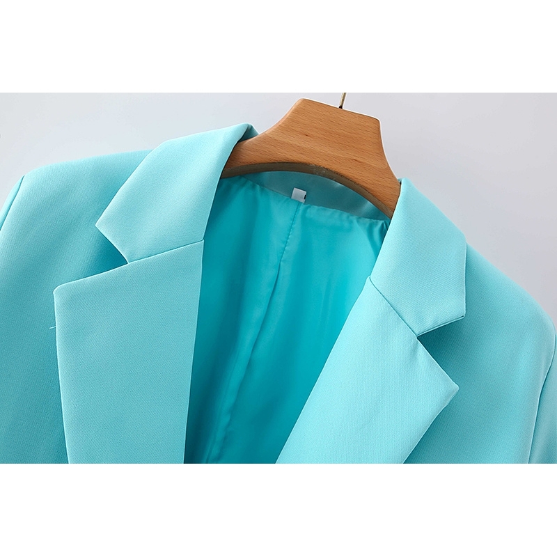 elegant women blue blazer office ladies pocket jackets casual female single button suits slim girls chic sets 210430