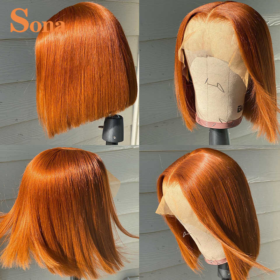 Short Orange Ginger Bob Lace Front Wigs Colored Highlight Lace Frontal Wig Brazilian Ombre Red Human Hair Wig For Women Closure S0826