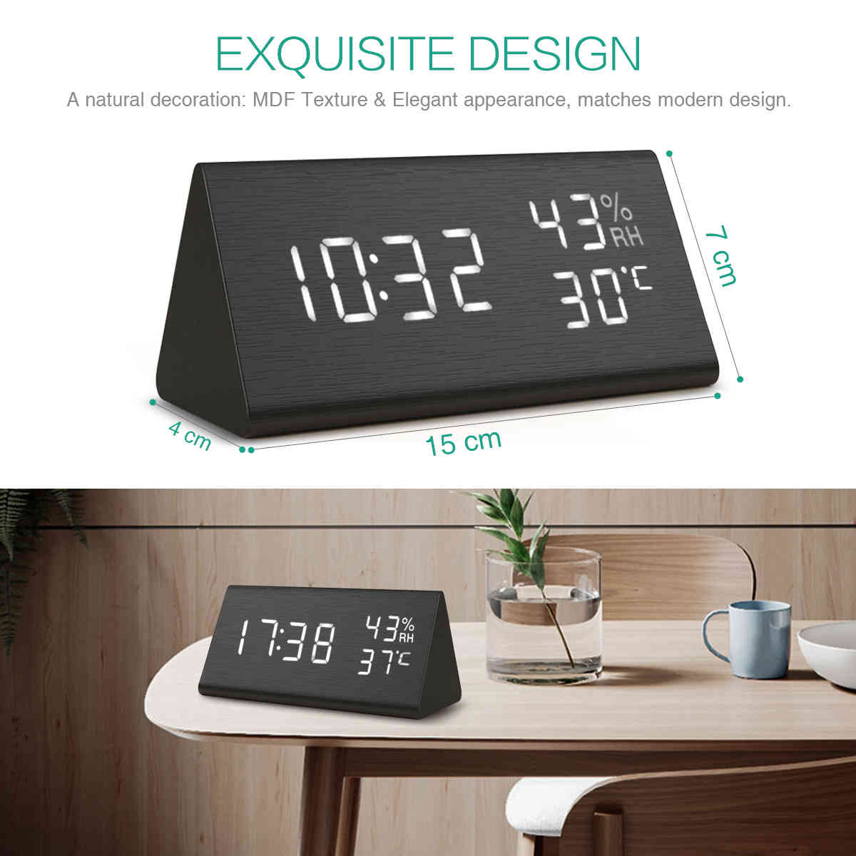 Creative electronic wood digital clock led time display temperature and humidity detect clock for the fourth alarm clock