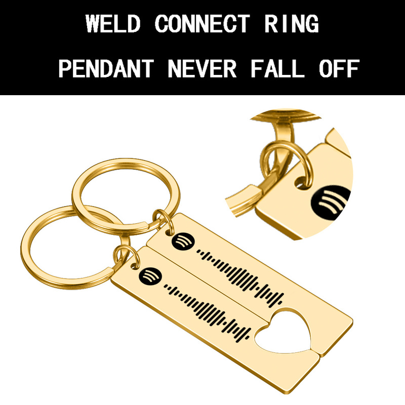 2pcs Customized Code Favorite Song Keychain Music Teacher for Women Men Stainless Steel Keyring Laser Engrave Spotify Jewelry