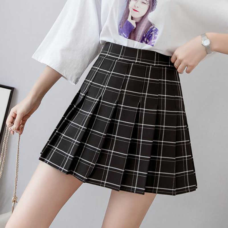 PEONFLY Sweet Women Pleated Skirt Fashion Plaid A-Line Mini High Waist Chic Kawaii Summer Casual Ladies 210619