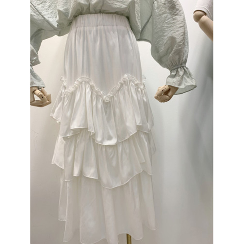 Summer Korea Fashion Women High Waist Long Skirt Ruffles Patchwork A-line Skirts all-matched Casual Multi-layer cake skirt S502 210512