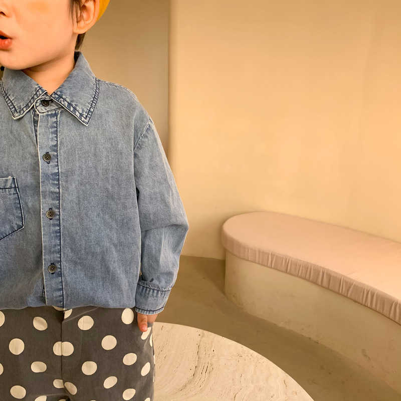 Spring fashion thin denim shirts brother and sister long sleeve turn-down collar shirt all-match base Tops 210713