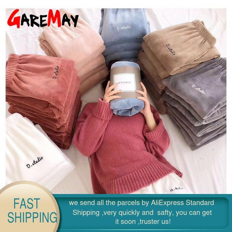 Lady Flannel Pants Women's Sleep Pajama Autumn Winter Warm Home Wear Fleece Casual Long Pant Pyjama Thick Trousers Sleepwear 210428