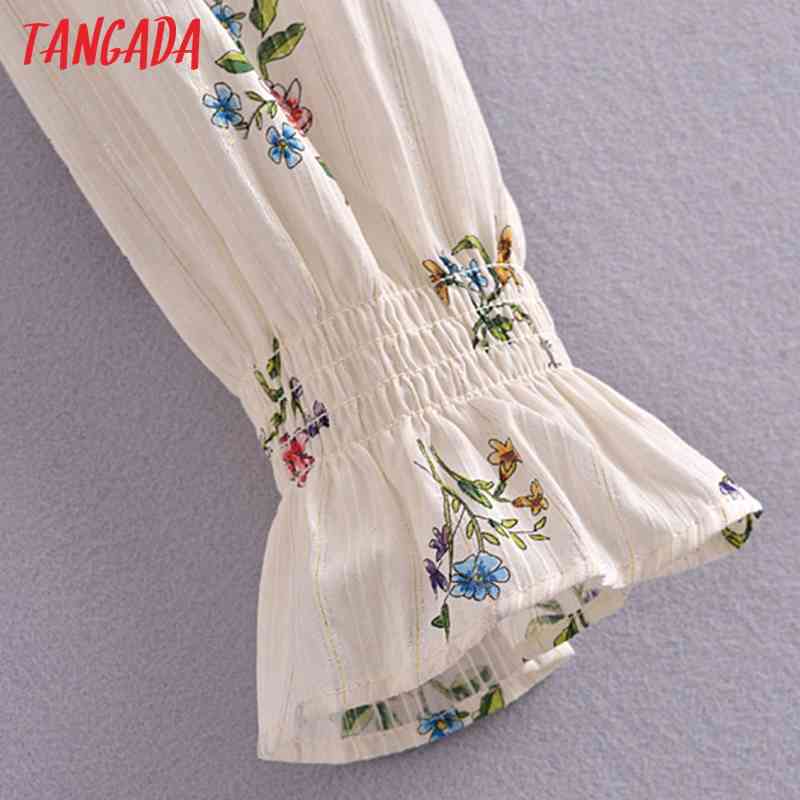 Women Retro Floral Print Ruffles Romantic Blouse Short Style Chic Female Shirt Tops 3H186 210416