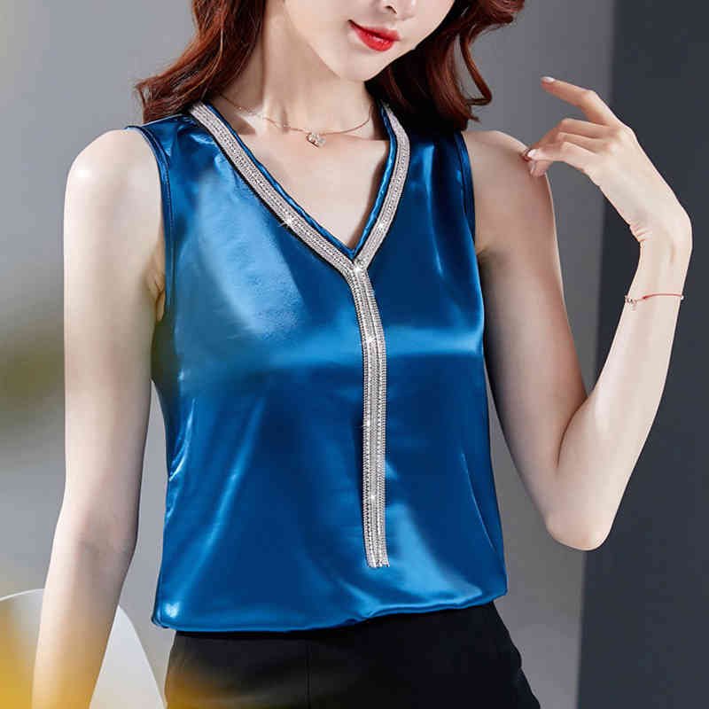 Fashion V-neck Stain Vests Blusas Mujer De Moda Sexy Sleeveless Tops Women Streetwear Casual Thin Tank Top 9561 210506