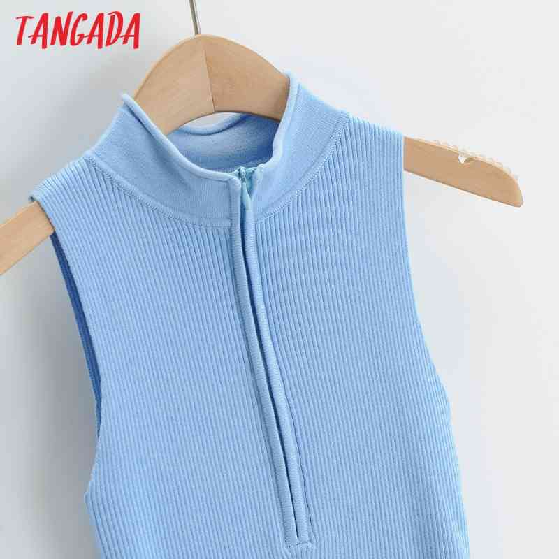 Fashion Women Solid Sweater Sleeveless Zipper Ladies Mini Dress 4P03 210416