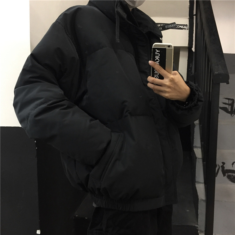 Winter Coat Korean Ins Harajuku Student Solid Color Thickened Loose High Collar Cotton Padded Jacket Men and Women Fashion 210422