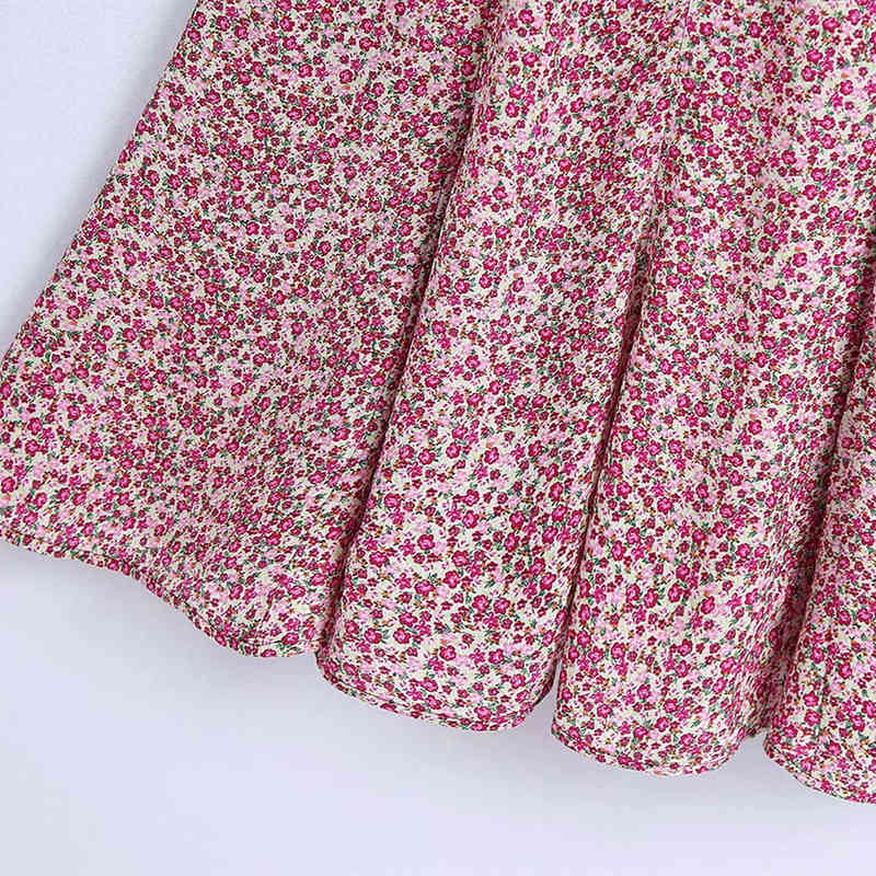 PUWD Sweet Women Square Collar Dress Summer Fashion Ladies College Style Cute Female Stacked Flower Print Mini 210522