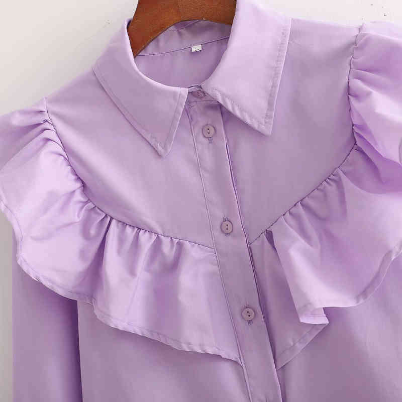 Casual Woman Purple Cotton Ruffles Shirt Dress Spring Fashion Ladies Soft Mini Dresses Girls Sweet Holiday 210515