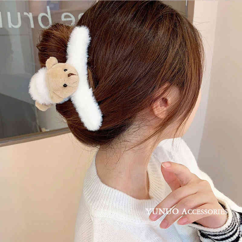 Hair Accessories Jewelry Autumn and Winter Plush Bear pin Back of Head Female Net Red Cute Catch Clip Shark Large Curling Headdress