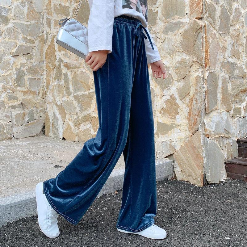 Women's Pants & Capris Streetwear Velvet Trousers Harajuku High-waisted Wide-leg Women 2021 Autumn And Winter Warmth Belt Loose Casual