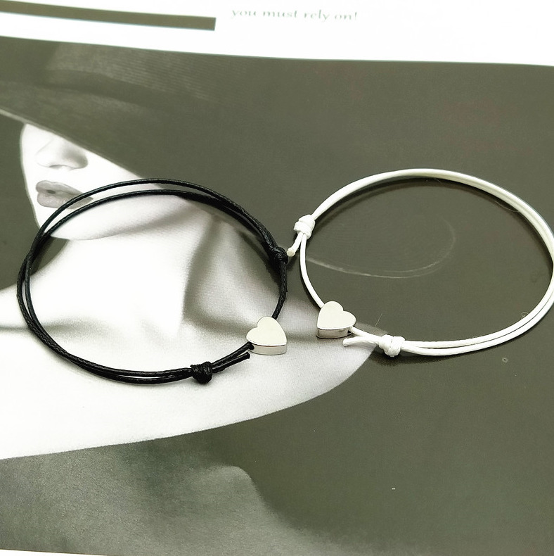 2 pcs/lots Tiny Love Heart Lucky Red Black White Color Rope Adjustable Fashion Couple Bracelet Wholesale