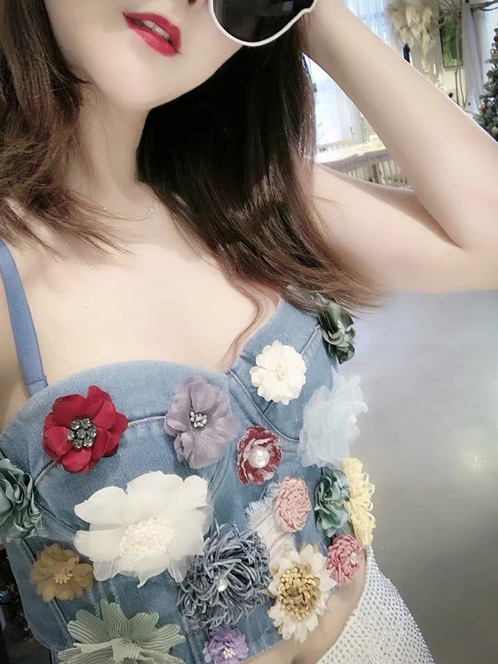 Applique Floral Corselets Women's Bachelorette Bustier Denim Bra Cropped Top Wedding Bralette Vest Plus Size ropa mujer 210421