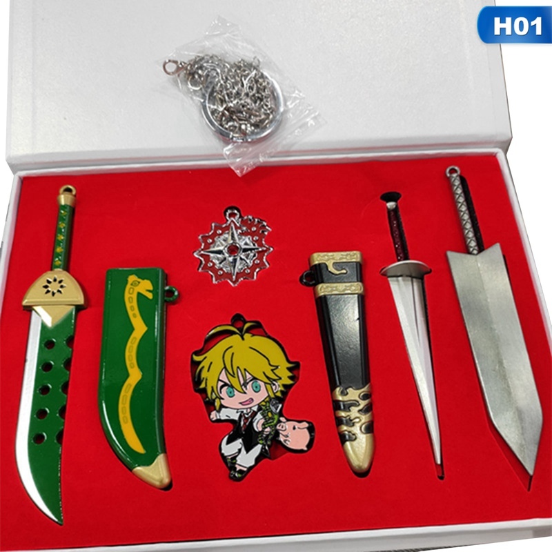 6Pcs/lot Japan Nanatsu no Taizai Dragon's Sin of Wrath Sword Keychains Anime The Seven Deadly Sins Escanor Axe Keyring Holder 210409