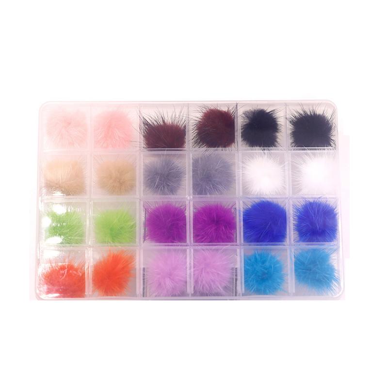 Nail Art Decorations 24 Pcs/Box Cute Fluffy Plush Ball Mixed Magnetic Detachable Pom Poms Soft Charming Accessories