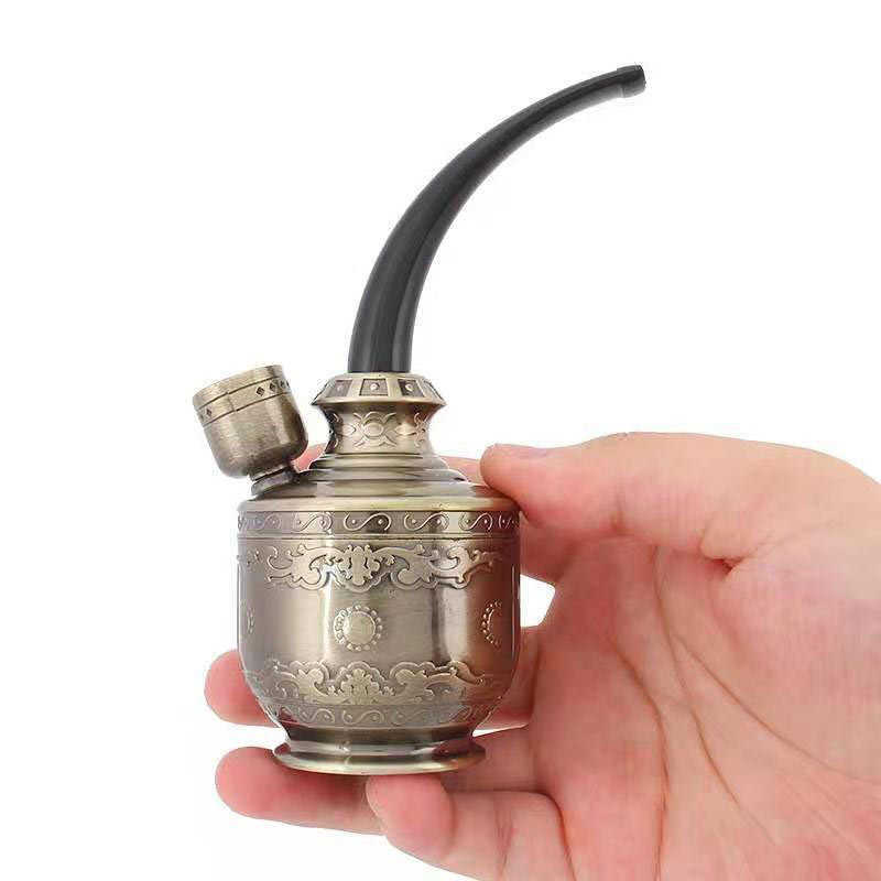 

Fun metal old-fashioned hookah men's Bronze coarse cut tobacco pipe box with clean water filter cigarette holder