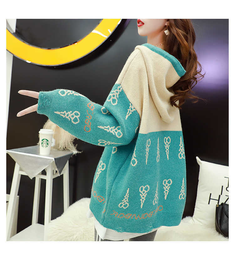 H.SA Women Hooded Sweater and Jumpers Loose Style Oversized Chic Jumpers Pull Femme Hiver Patchwork Winter Clothes Female 210716