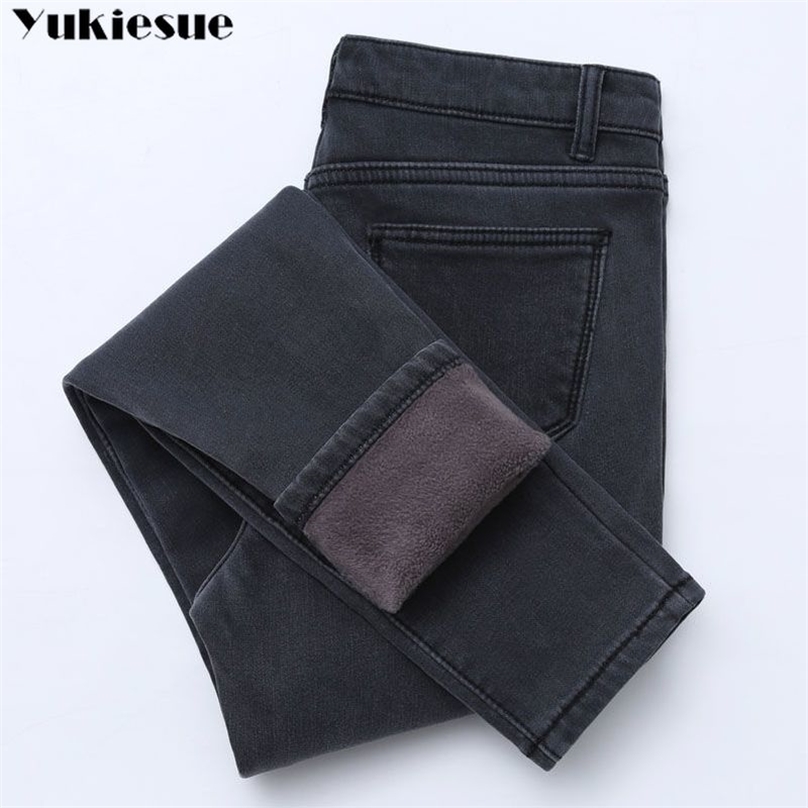 Winter Jeans For Women high Waist Female Trousers Thickened Plus size Velvet Thick Warm push up mom woman 210922