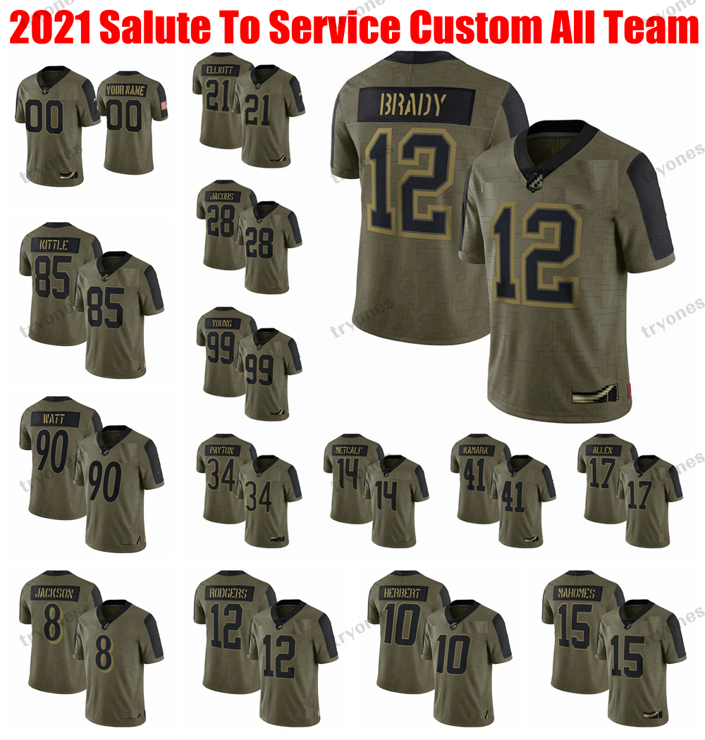 Mens Olive 2021 Salute To Service Football Jerseys Tom Brady Rodgers Herbert Hurts Jackson Watt Kittle Harris Mahomes Chase Allen Metcalf Kamara Waller Mayfield, Army green
Mens Olive 2021 Salute To Service Football Jerseys Tom Brady Rodgers Herbert Hurts Jackson Watt Kittle Harris Mahomes Chase Allen Metcalf Kamara Waller Mayfield, Army green