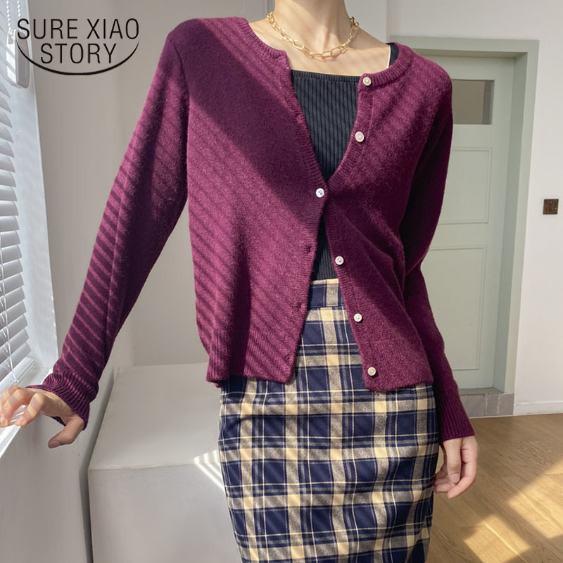 Autumn Winter Knitted Sweater Women O-Neck Loose Cardigan Multi-Color Single-Breasted Short Coat Pull Femme 11113 210510