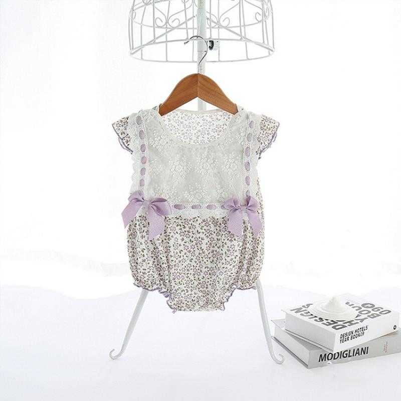 Toddler Girls Romper Korean Style Baby Floral Jumpsuit Infant Birthday Clothes Summer born Cotton Lace Bodysuits 210615