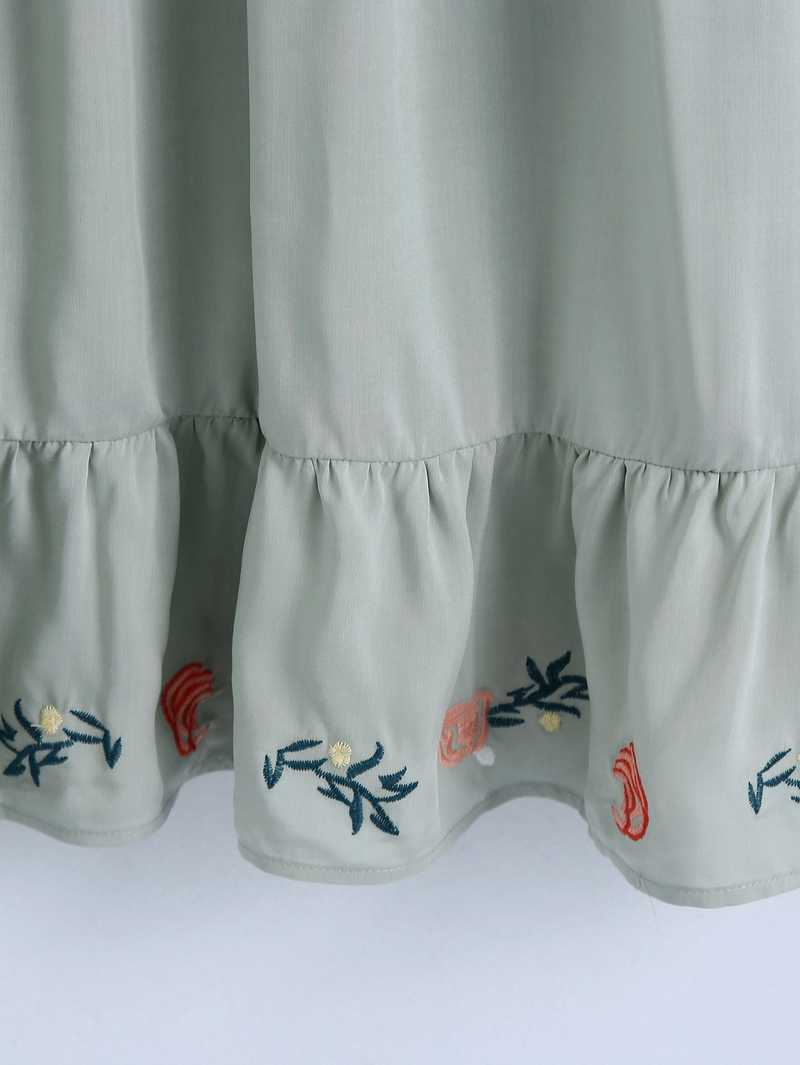 Women Embroidery Dress Spring Fashion Floral Square Neck Modern Lady Vestidos 210602