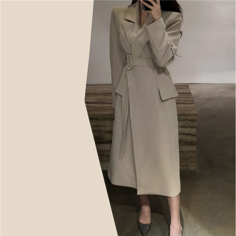 High Quality Elegant Casual Sash Gentle Waist-Controlled All-Match Windbreaker Office Lady Fashion Trench Loose Overcoat 210421