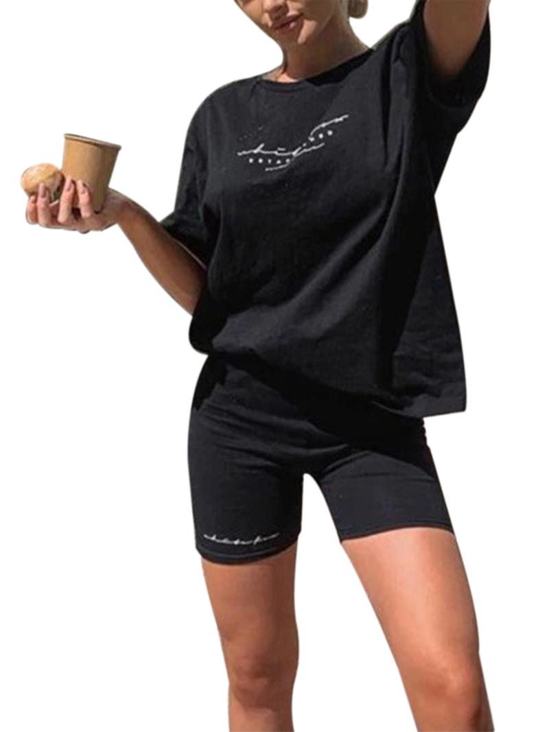 Women Sets Summer Tracksuits Sportswear Letter Print Fitness Short Sleeve T-Shirts+Shorts Suit Two Piece Set Sporty Outfits Women's