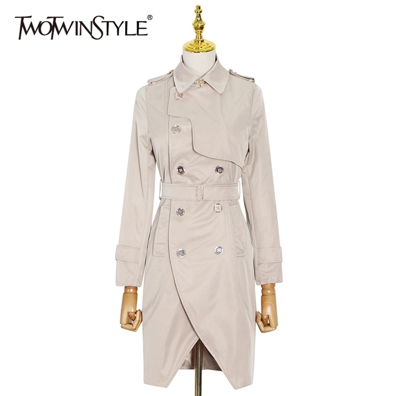 Casual Khaki Double Breasted Windbreaker For Women Lapel Long Sleeve Sashes Irregular Hem Korean Trench Female 210524
Casual Khaki Double Breasted Windbreaker For Women Lapel Long Sleeve Sashes Irregular Hem Korean Trench Female 210524