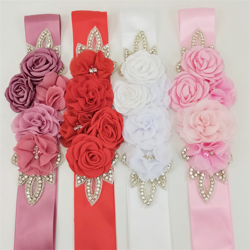 Wedding Sashes Favors Accessories Bridal Wedding Belts Satin Flower Rhinestone Dress Belt Woman Girl Ribbon Girdle