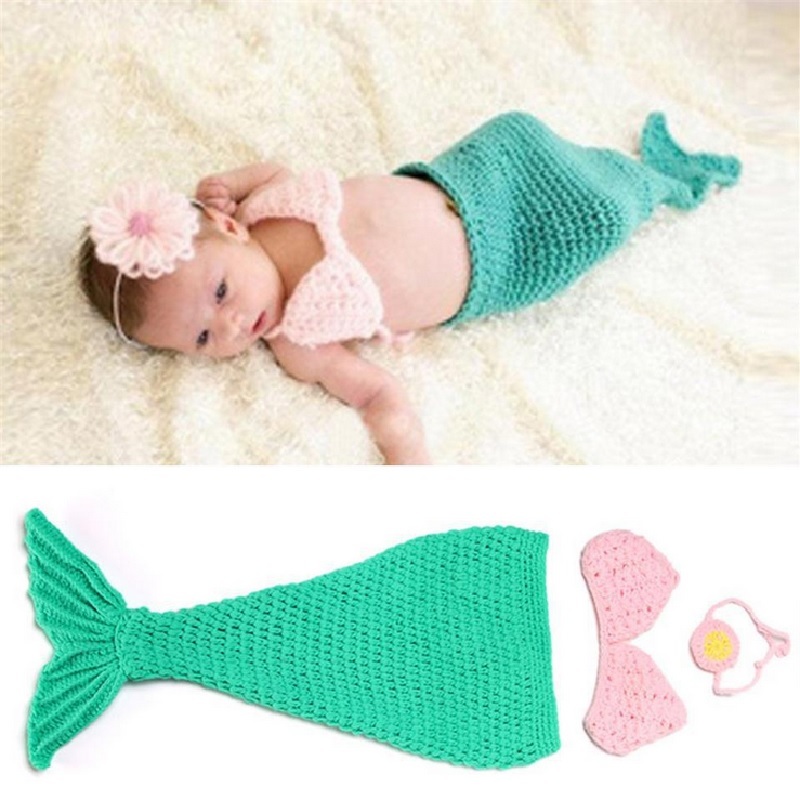 Wool Newborn Clothes Mermaid Costumes Photo Props Baby Receiving Blankets Crochet Infant Sleepsack Baby Swaddling accessories 210413bj