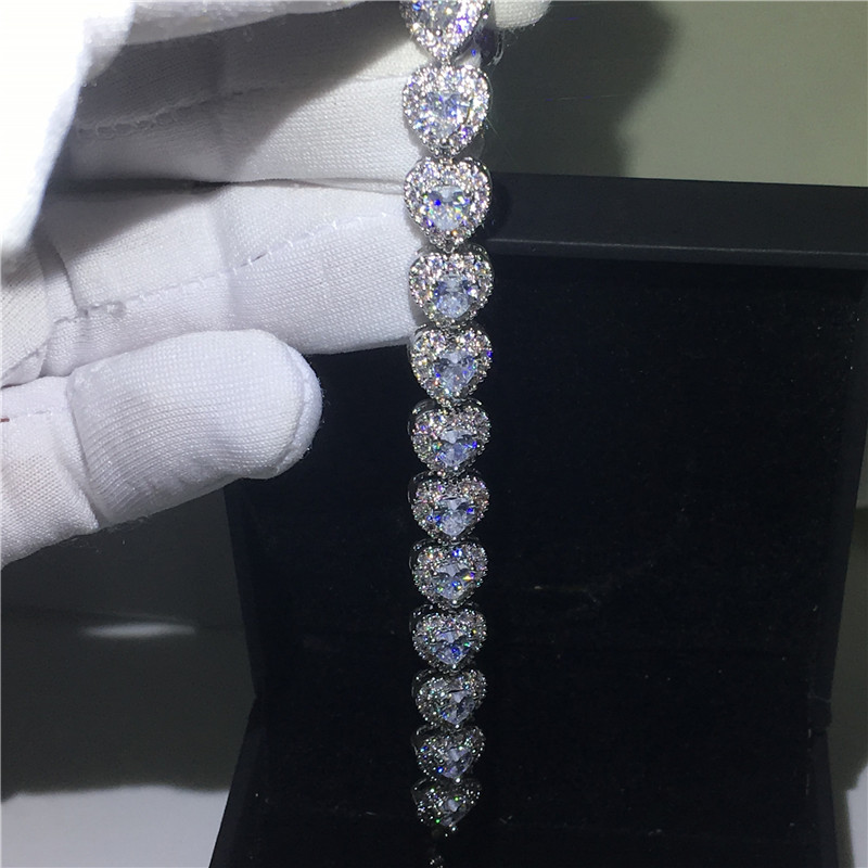 Handmade Lovers Heart shape bracelet 5A Cubic Zirconia White Gold Filled Party Wedding bracelets for women Fashion Diamond Jewerly