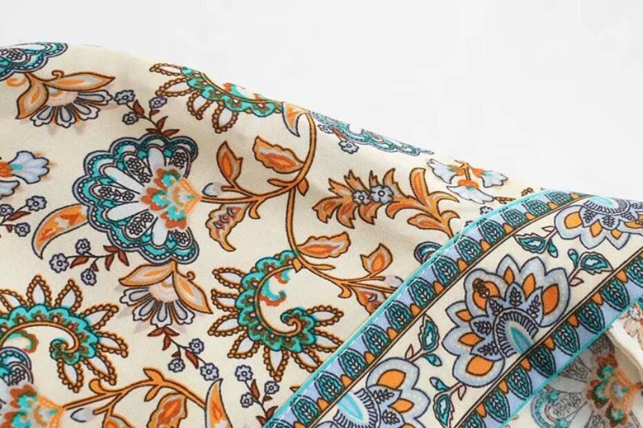 Blouses women's European and American loose all-match ethnic print tie waist kimono dress