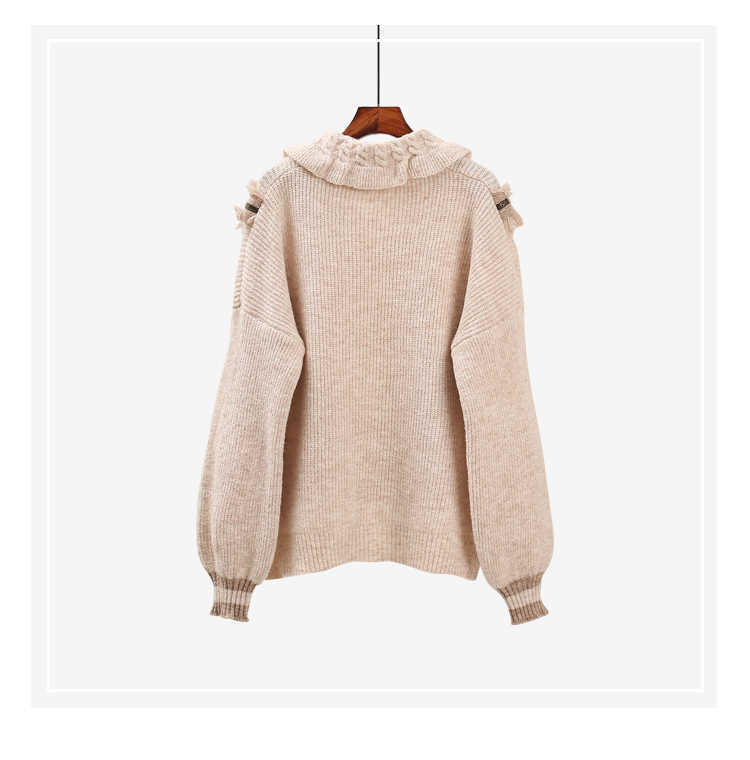 H.SA Women Winter Sweater and Pullovers Turtleneck Turn down Collar Pull Sweaters Tassel Knit Jumpers Winter Clothes Button Tops 210716