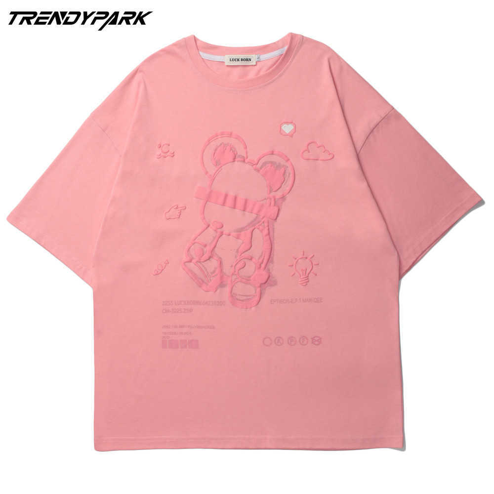Men's Tshirt Summer Short Sleeve Cartoon Foaming Printing Tee Hip Hop Oversized Cotton Casual Harajuku Streetwear Top Tshirts 210601
