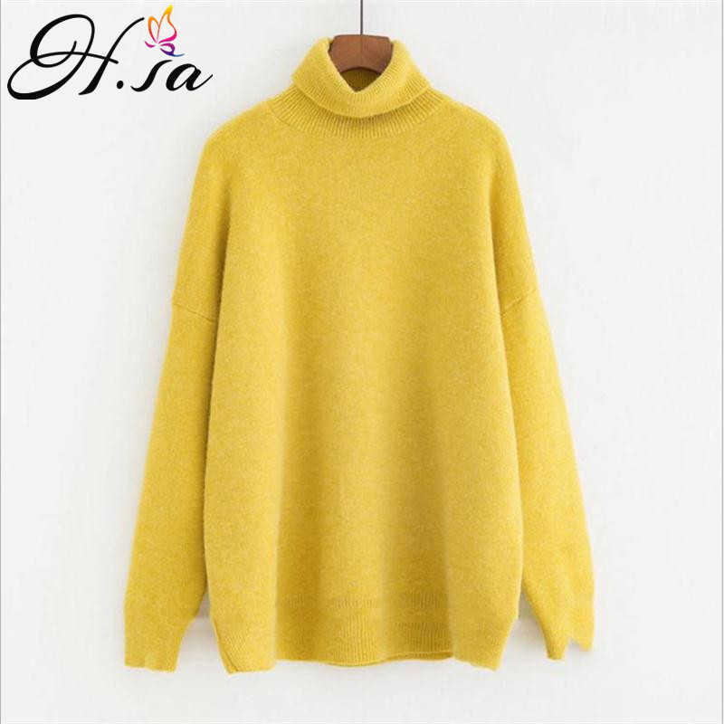 H.SA Women's Turtleneck Sweaters Thick Warm Pullover Cashmere Jumper Soft Oversized Knitwear Sweater Korean Women Jumpers 210908