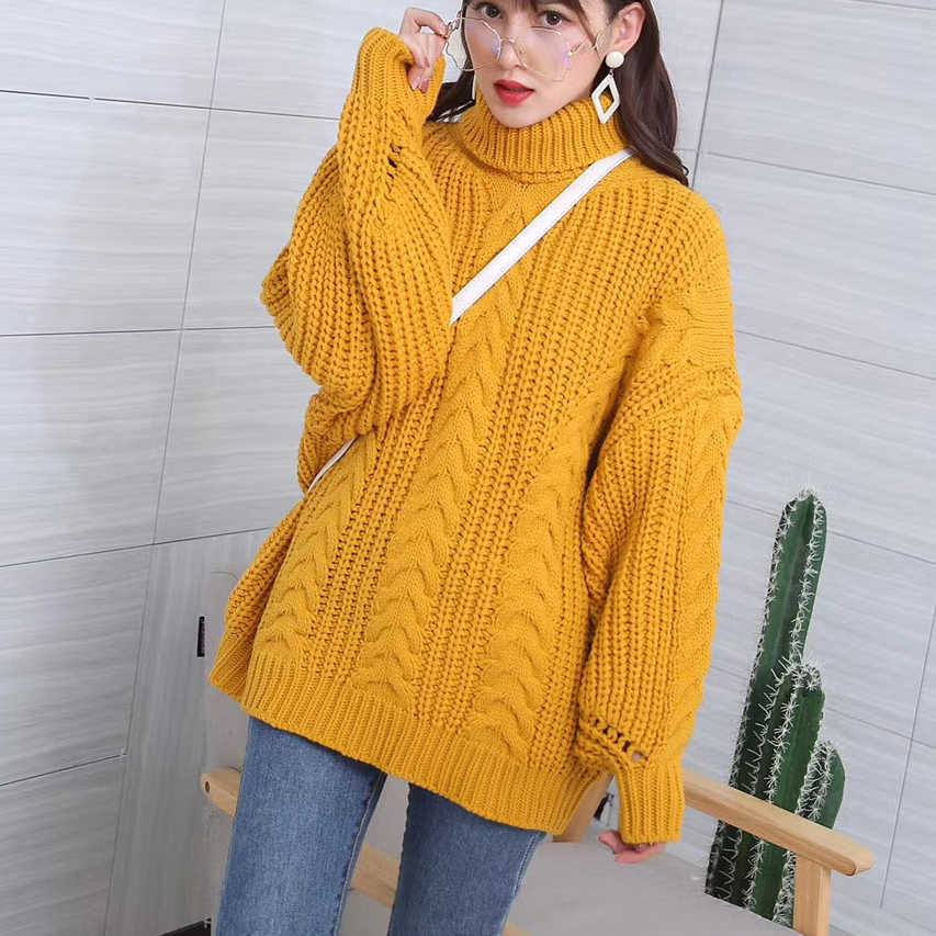 Women Turtleneck Sweaters High Quality Autumn Winter Pull Jumpers European Twist Lantern Sleeve Oversized Sweater C-281 211018