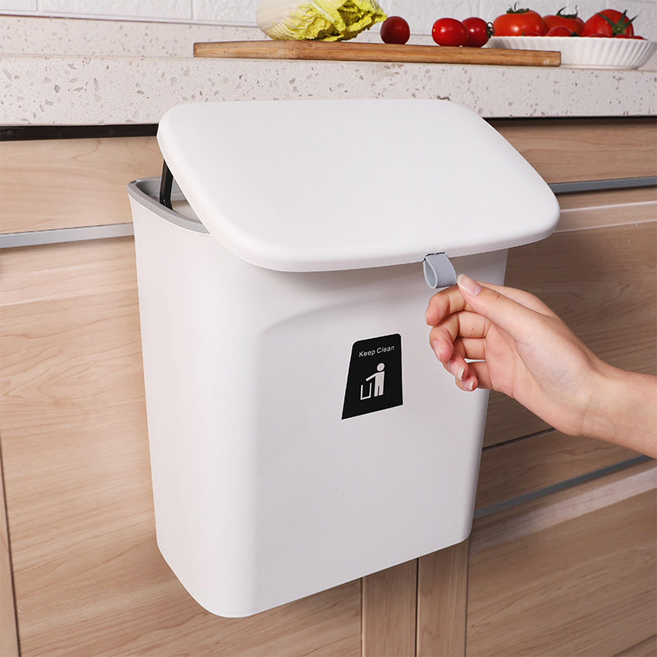 9L Hanging Kitchen Compost Bin Counter Small Trash Can with Lid for Cupboard Bathroom Bedroom Office Camping and indoor