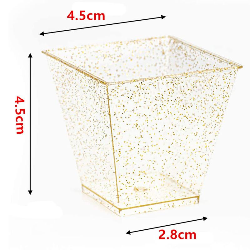 Disposable Cups & Straws 50pcs 60ml 2oz Reusable Plastic Portion Glitter Trapezoidal Dessert Mini Food Container For Jelly MoussesDisposable