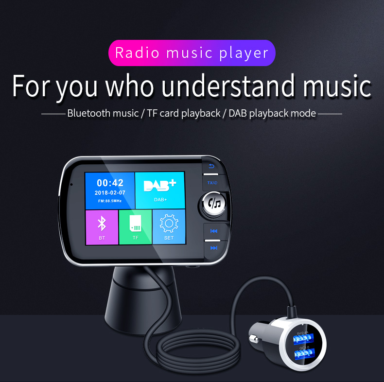 Car Bluetooth FM Transmitter Modulator DAB Digital Broadcast Phone QC3.0 Quick Charger Car Radio Audio Adapter MP3 Player with LCD Display