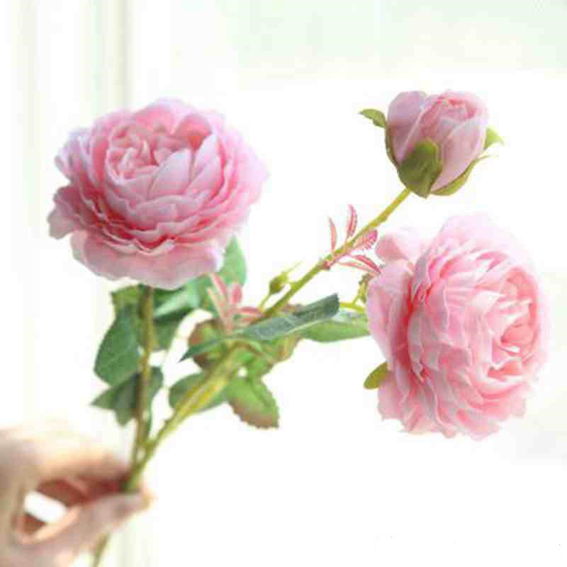 Champagne sky blue Rosa Decoration Artificial Silk Flowers Leaves 3 heads Long Roses Stem Rose Wedding Party Home Decorative