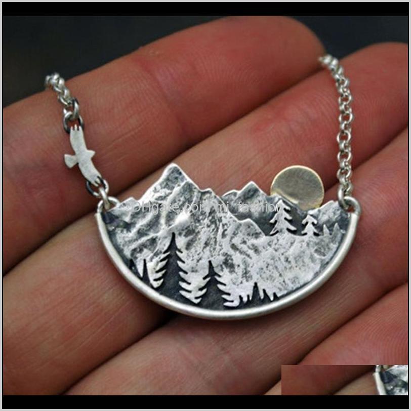 Pendant Necklaces & Pendants Drop Delivery 2021 Retro Sier Adventure Awaits Sun Mountain Landscape Necklace Pine Tree Wanderlust Jewelry Kqqk
