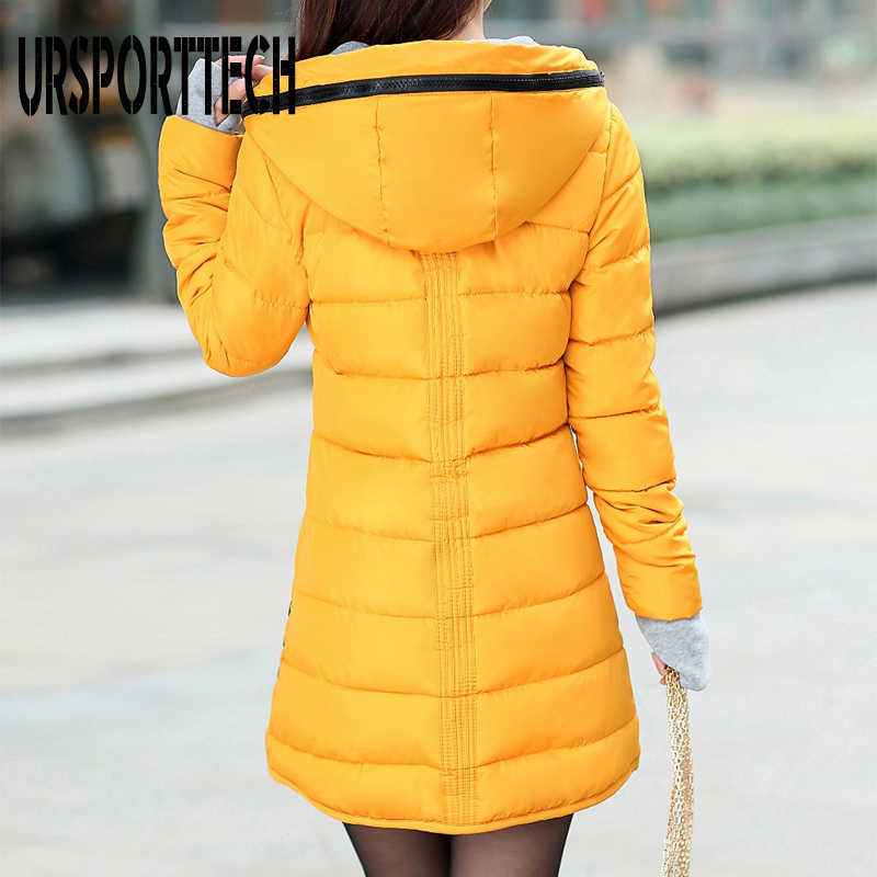 URSPORTTECH Winter Jacket Women Hooded Long Parka Warm Slim Winter Coat Woman Puffer Jacket Oversized Padded Outwear Coat Women 210819